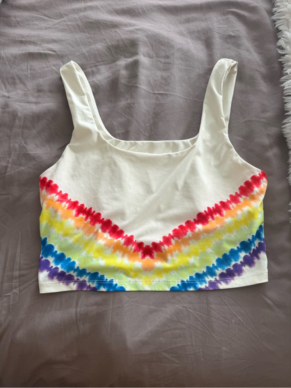 Fabletics Cream Crop Tank with Rainbow Chevron Tie-Dye